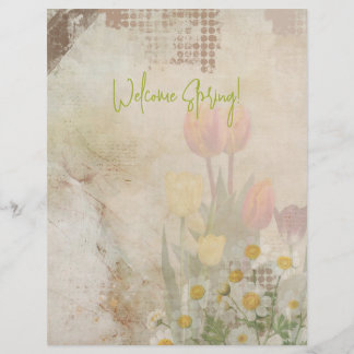 Spring Tulips Distressed Scrapbook Paper Custom Letterhead