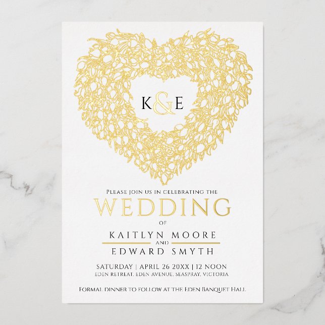 Spring tulips drawing heart wedding gold black (Front)