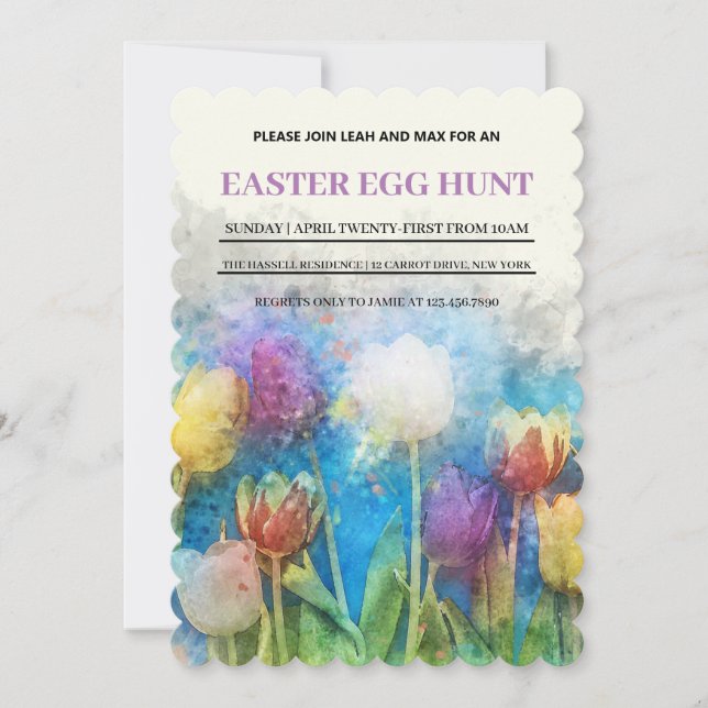 Spring tulips, Ester hunt egg Invitation (Front)