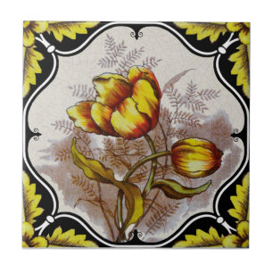 Spring Tulips Hand Colored Victorian Reproduction Tile