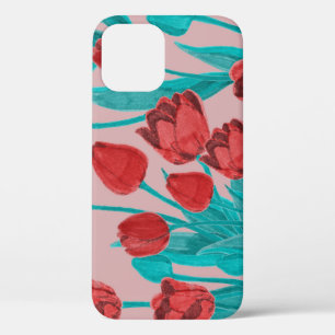 Spring tulips, hand-drawn floral pattern iPhone 12 case