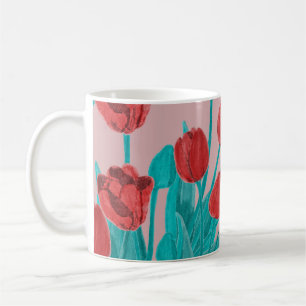 Spring tulips, hand-drawn floral pattern coffee mug