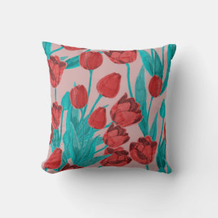 Spring tulips, hand-drawn floral pattern cushion