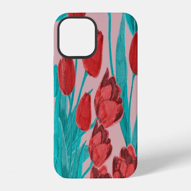 Spring tulips, hand-drawn floral pattern iPhone case (Back)
