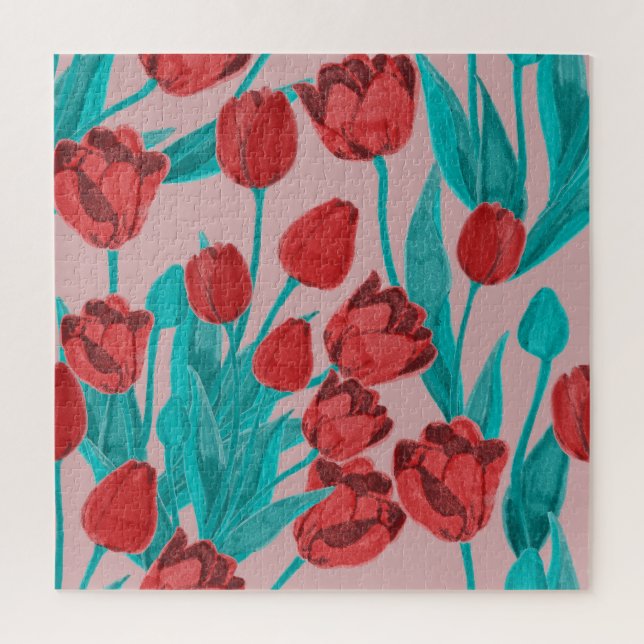 Spring tulips, hand-drawn floral pattern jigsaw puzzle (Vertical)