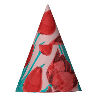 Spring tulips, hand-drawn floral pattern party hat