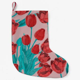 Spring tulips, hand-drawn floral pattern small christmas stocking