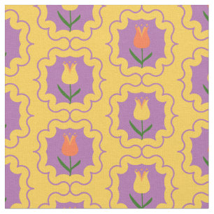 Spring Tulips in Frames - Retro Floral Pattern Fabric