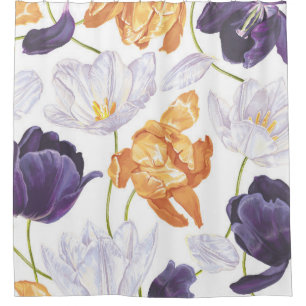 Spring tulips, large floral background. shower curtain