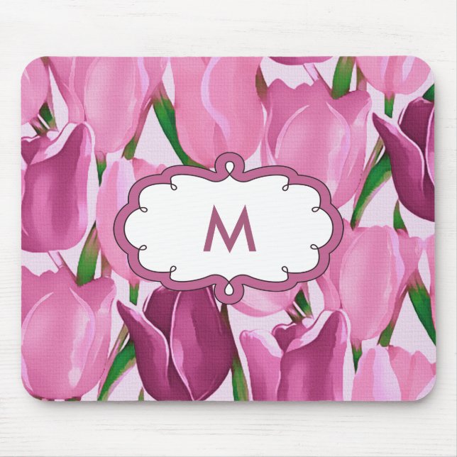Spring Tulips Painting Custom Monogram Gift  Mouse Pad (Front)