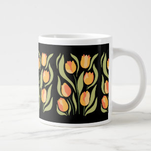 Spring Tulips Pattern on Black Giant Coffee Mug