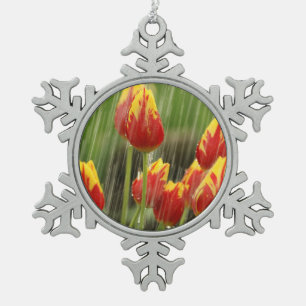 Spring Tulips Snowflake Pewter Christmas Ornament