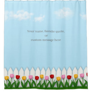 Spring Tulips White Picket Fence Customisable Shower Curtain