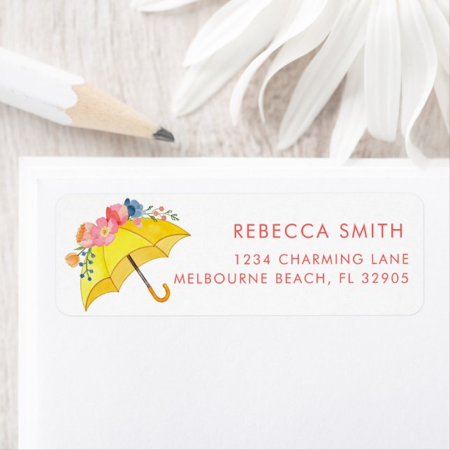 Spring Umbrella Floral Baby Shower Return Address  (Insitu)