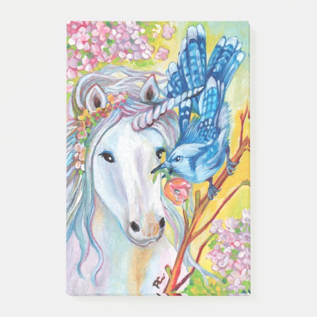 Spring Unicorn and Jay Post-it Notes (Front)