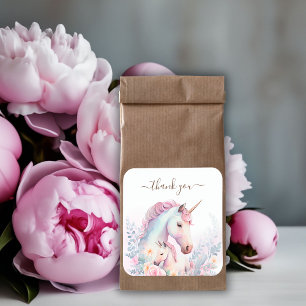 Spring Unicorn Watercolor Baby Shower Thank You Square Sticker