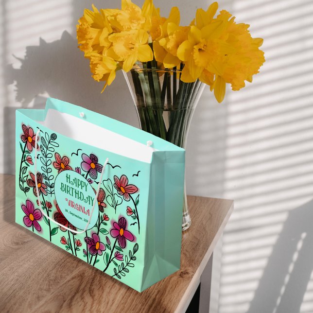 SPRING UNIQUE RED DOODLE FLOWERS BIRTHDAY  LARGE GIFT BAG (Creator Uploaded)