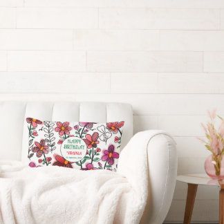 SPRING UNIQUE RED DOODLE FLOWERS BIRTHDAY LUMBAR CUSHION