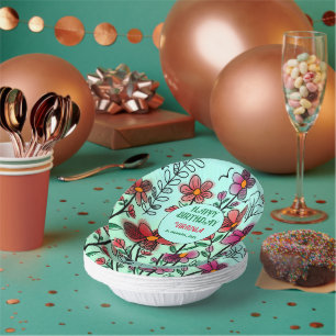 SPRING UNIQUE RED DOODLE FLOWERS BIRTHDAY  PAPER PLATE