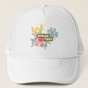 Spring Vibes Colourful Flowers Butterflies Seasona Trucker Hat