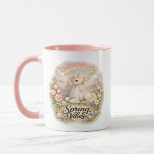 Spring Vibes Unicorn Mug Pastel Cottage floral