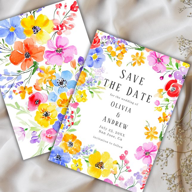 Spring Vibrant Watercolor Flowers Wedding Save The Date (Creator Uploaded)