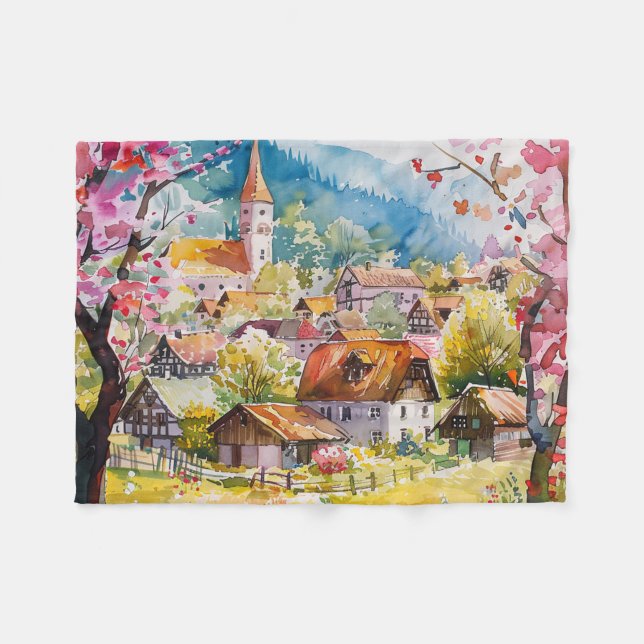 Spring Village Fleece Blanket (Front (Horizontal))
