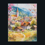 Spring Village Postcard<br><div class="desc">A Watercolour Village in Springtime</div>