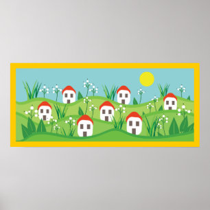 Spring village, red roof houses custom Poster