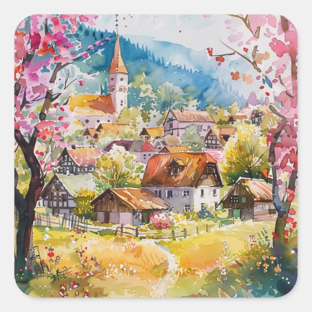 Spring Village Square Sticker (Front)