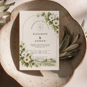 Spring Vineyard Wedding Sage Gold Arch Invitation