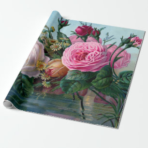 Spring Vintage Flower Linen Wrapping Paper