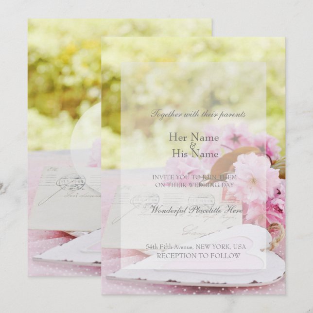Spring vintage flower loveletter editable wedding invitation (Front/Back)