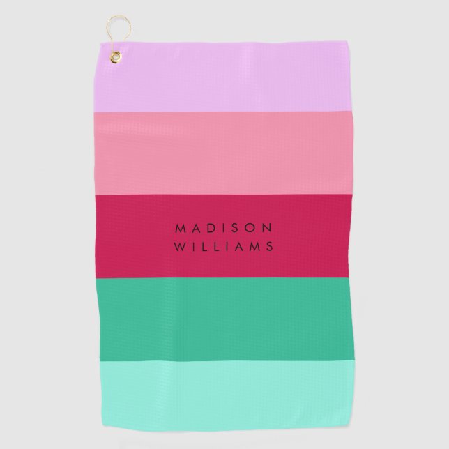 Spring Viva Magenta Colorblock Horizontal Stripe Golf Towel (Front)
