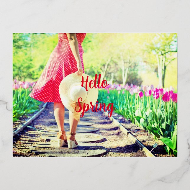 Spring Walk Artwork  Foil Holiday Postcard (Front)
