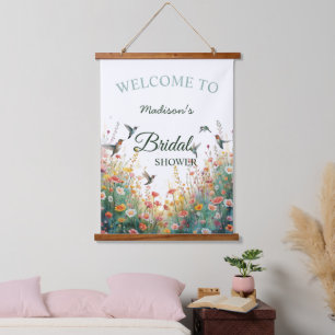 Spring Watercolor Birds Floral Monogram Wildflower Hanging Tapestry