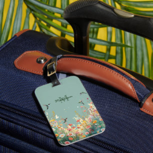 Spring Watercolor Birds Floral Monogram Wildflower Luggage Tag