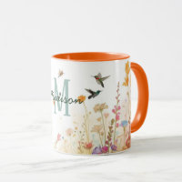 Spring Watercolor Birds Floral Monogram Wildflower