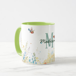 Spring Watercolor Birds Floral Monogram Wildflower Mug