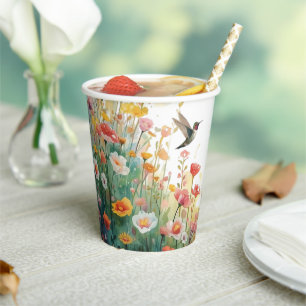 Spring Watercolor Birds Floral Monogram Wildflower Paper Cups