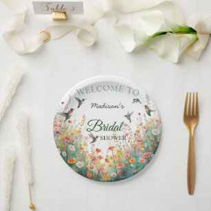 Spring Watercolor Birds Floral Monogram Wildflower Paper Plate