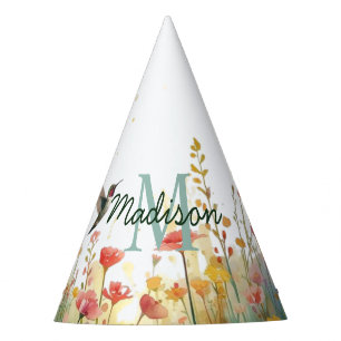 Spring Watercolor Birds Floral Monogram Wildflower Party Hat