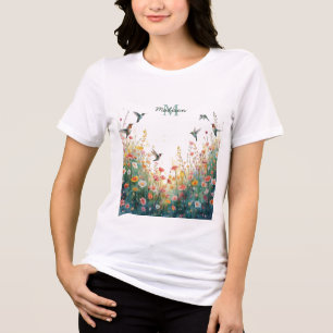 Spring Watercolor Birds Floral Monogram Wildflower Tri-Blend Shirt