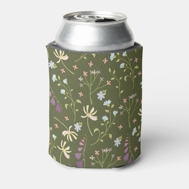 Spring Watercolor Botanical Blooming Seamless Can Cooler (Can Back)