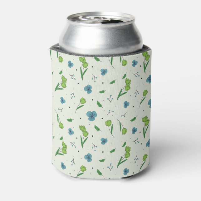 Spring Watercolor Botanical Blooming Seamless Can Cooler (Can Back)
