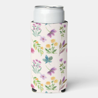 Spring Watercolor Botanical Blooming Seamless Seltzer Can Cooler