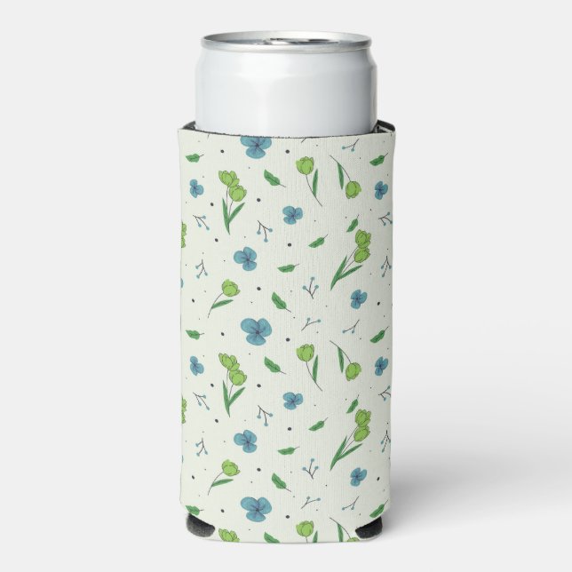 Spring Watercolor Botanical Blooming Seamless Seltzer Can Cooler (Seltzer Front)