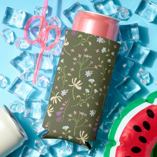 Spring Watercolor Botanical Blooming Seamless Seltzer Can Cooler (In Situ Summer)