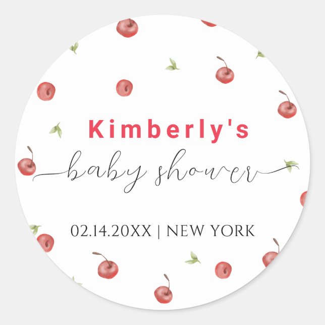 Spring Watercolor Cherry Sweet Baby Shower  Classic Round Sticker (Front)