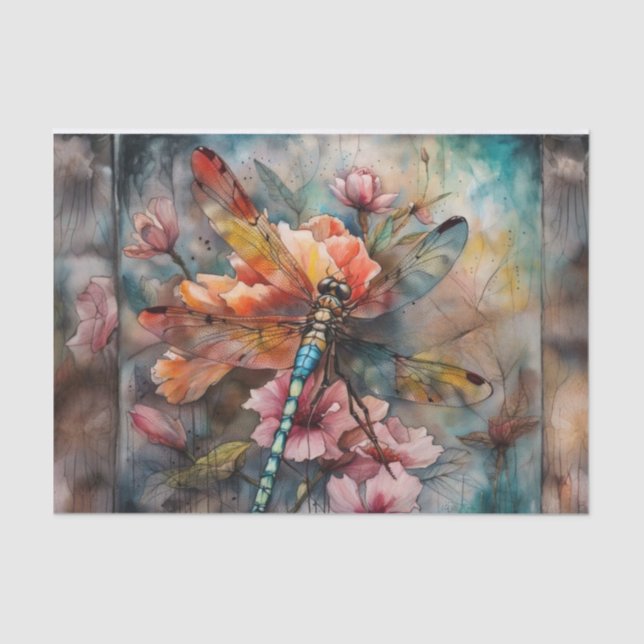 Spring Watercolor Dragonfly Decoupage Paper (Front)